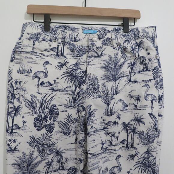 J. McLaughlin Womens Sz 12 Navy White Heron Toile Amal Pants Ankle Length Preppy - Picture 3 of 7